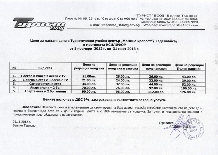 Цени за настаняване